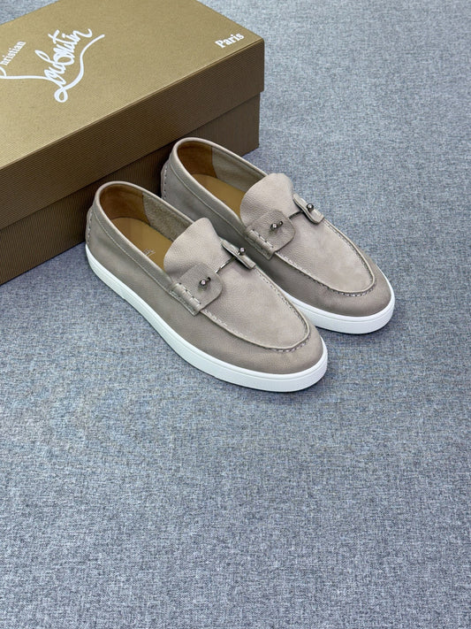 Christian Louboutin Pebbled Leather Loafers - Beige