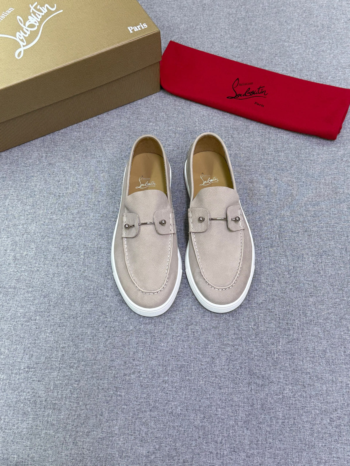 Christian Louboutin Pebbled Leather Loafers - Beige