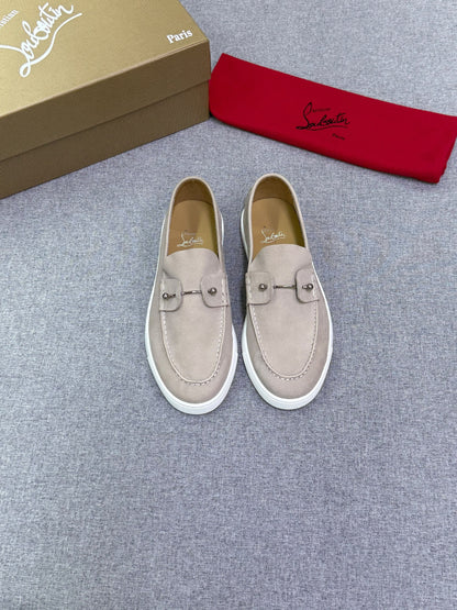 Christian Louboutin Pebbled Leather Loafers - Beige