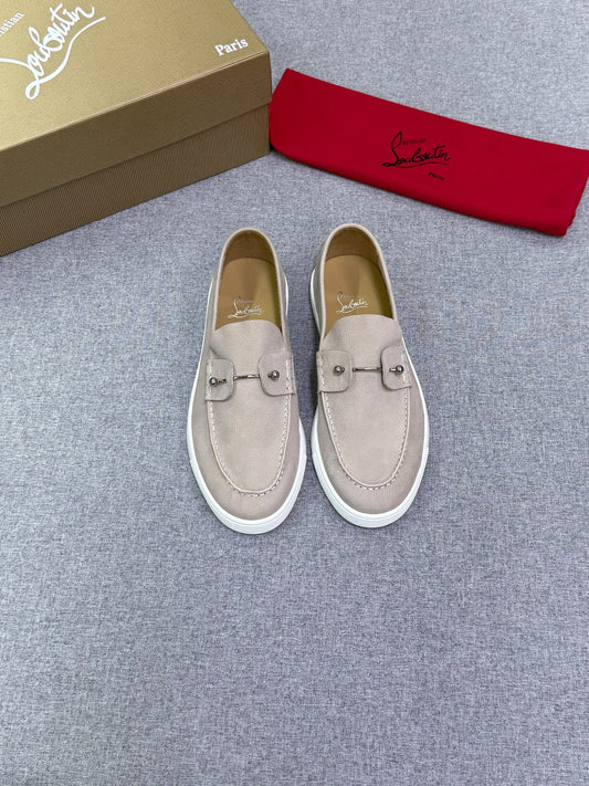 Christian Louboutin Pebbled Leather Loafers - Beige