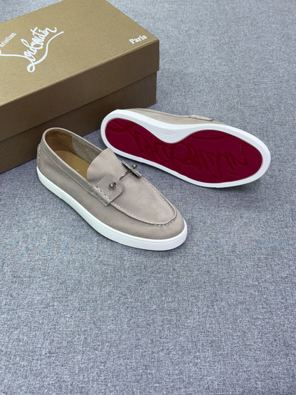 Christian Louboutin Pebbled Leather Loafers - Beige