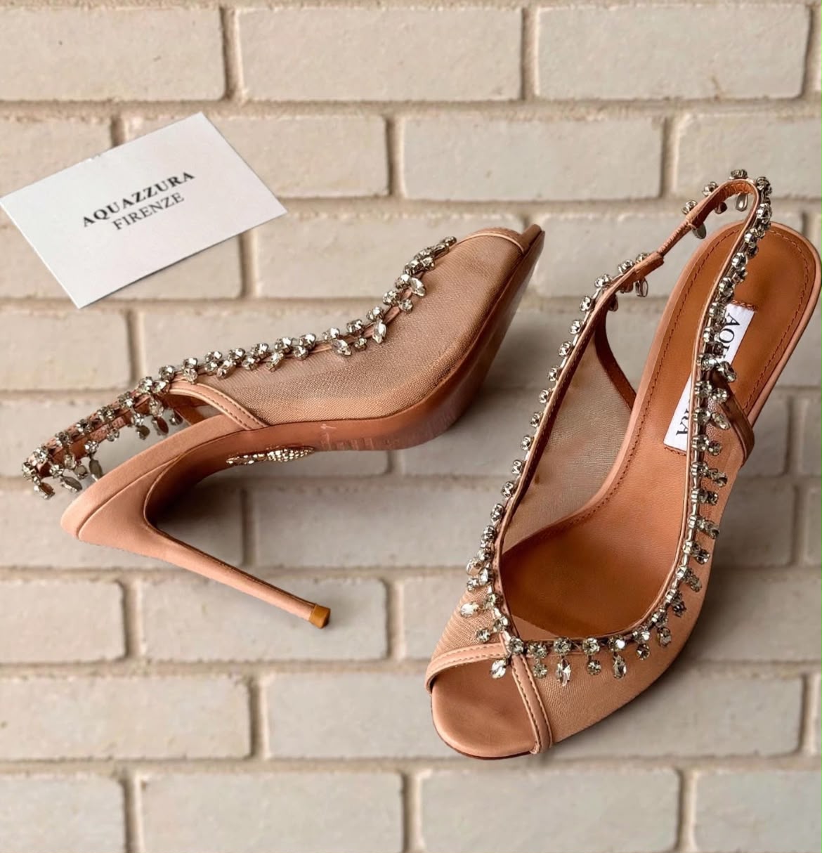 Aquazzura Crystal-Trim Heels - Beige