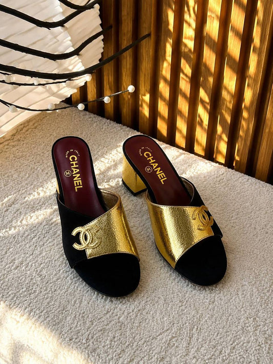 Chanel Heels - Black Gold