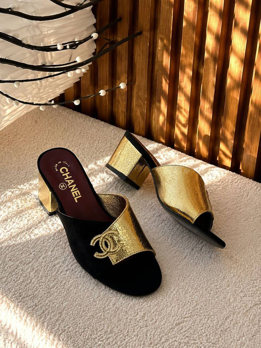 Chanel Heels - Black Gold