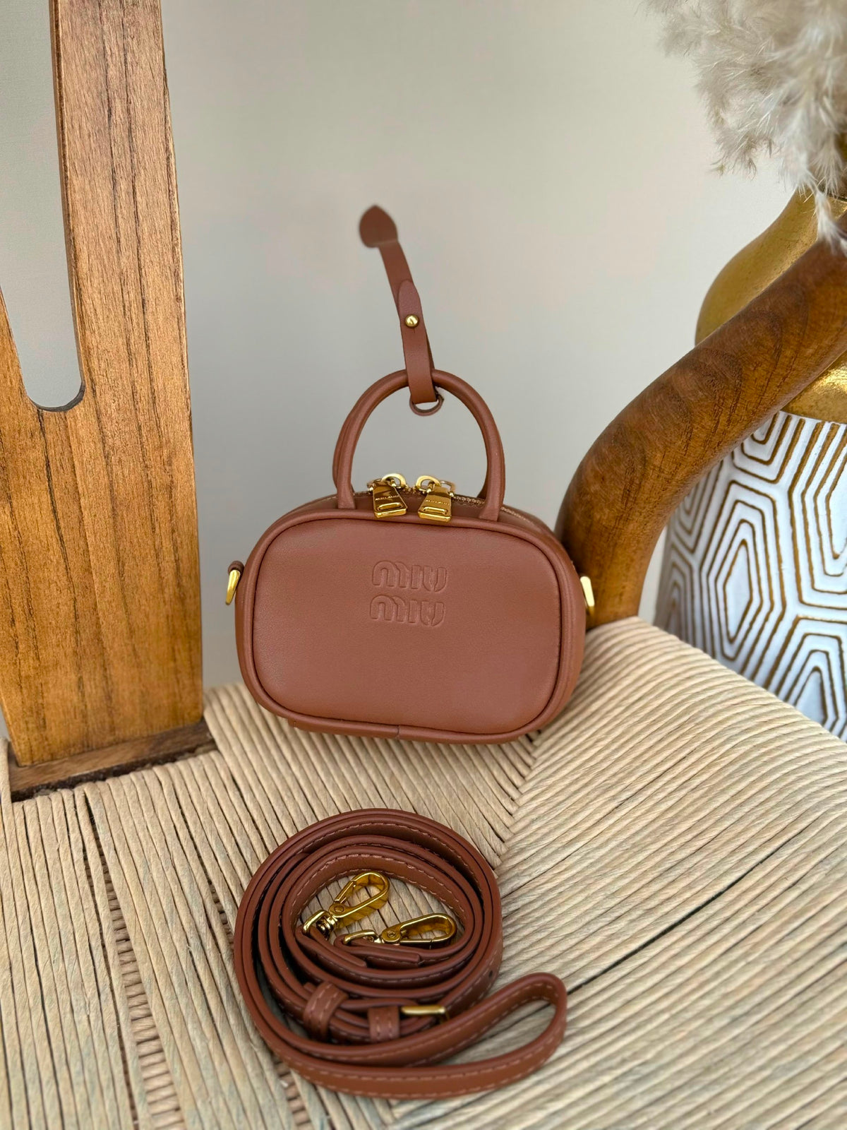 Miu Miu Mini Structured Handbag - Brown
