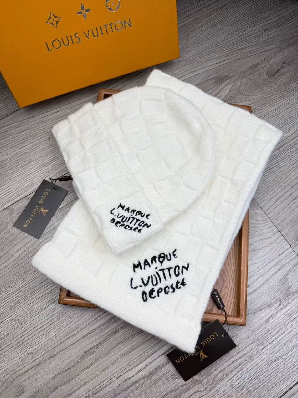 Louis Vuitton Scarf & Beanie - White