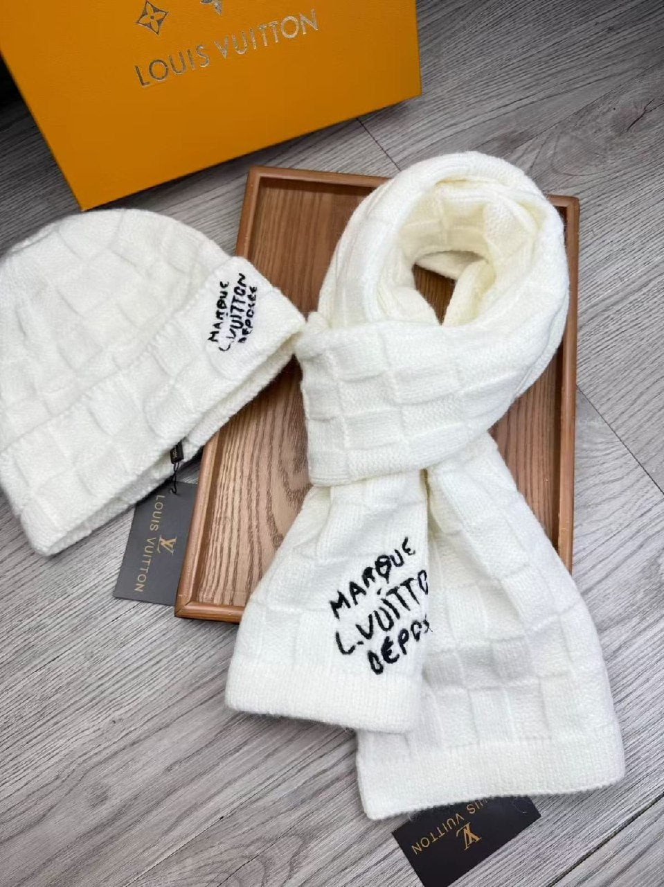 Louis Vuitton Scarf & Beanie - White
