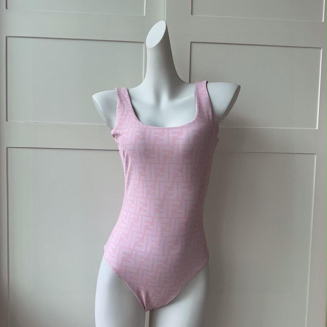 Fendi Square-Neck One-Piece Swimsuit - Pink Monogram
