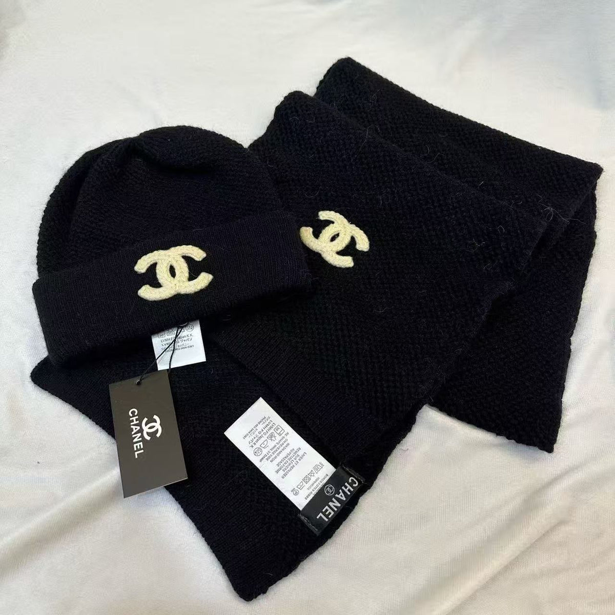Chanel Scarf & Beanie - Black