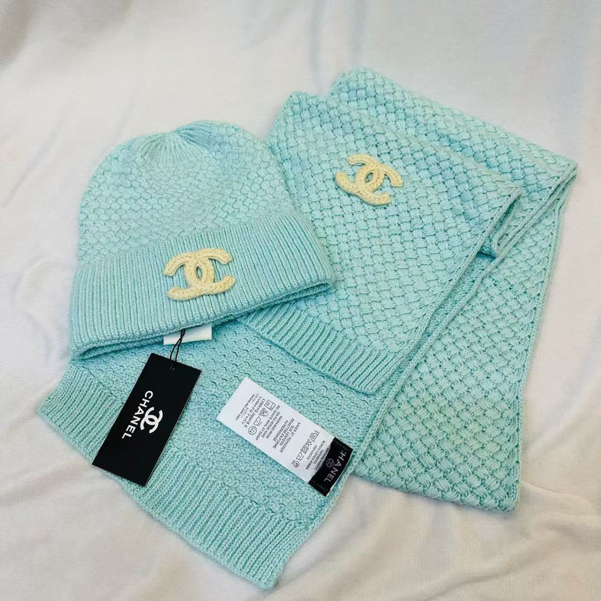Chanel Scarf & Beanie - Light Blue