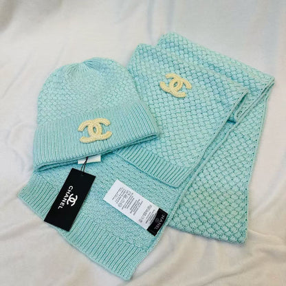 Chanel Scarf & Beanie - Light Blue