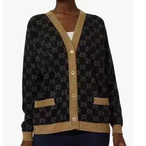 Gucci Contrast-Trim V-Neck Cardigan - Black