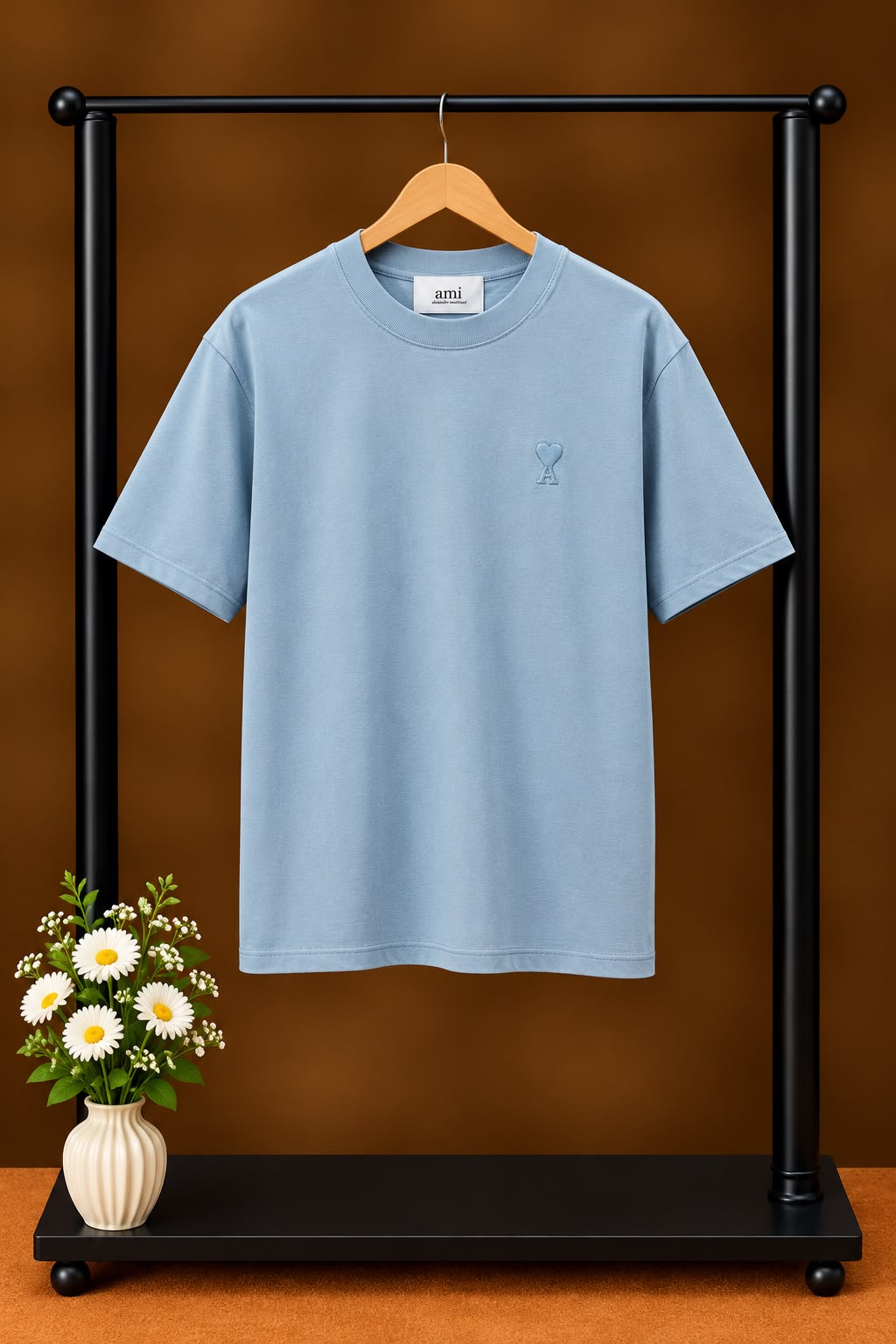 AMI Paris T-Shirt Embroidered Heart - Light Blue