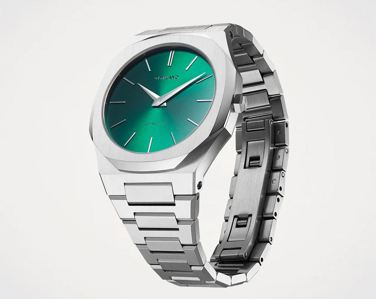D1 Milano Watch Silver Turquoise Plain Dial - 