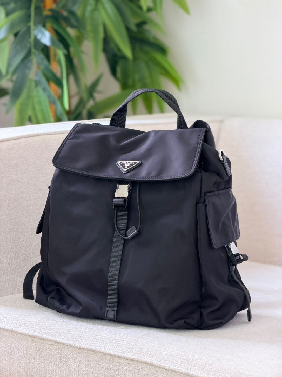 Prada Flap-Buckle Backpack - Black