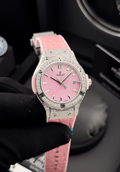 Hublot Watch Pink Crocodile Strap - 