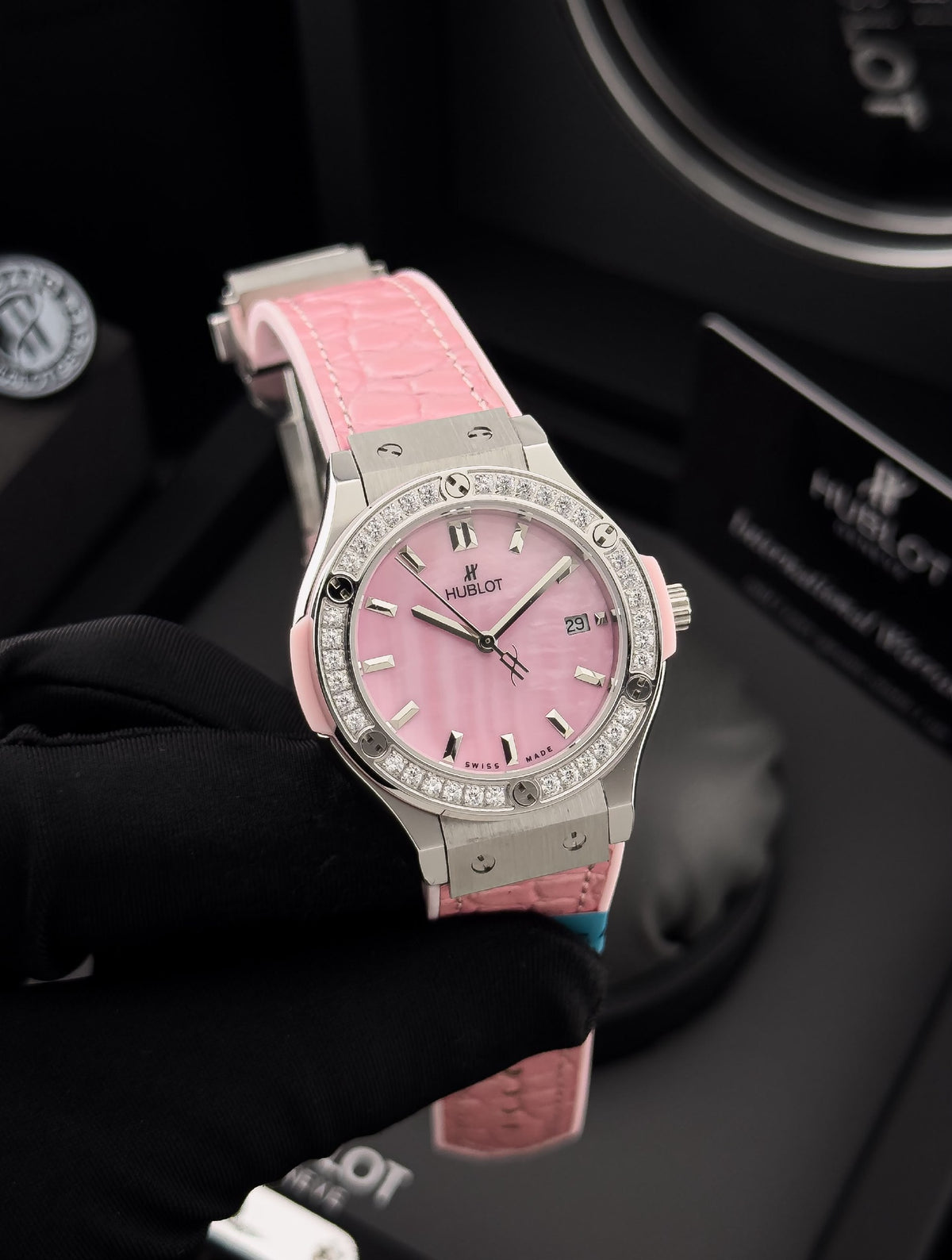 Hublot Watch Pink Crocodile Strap - 