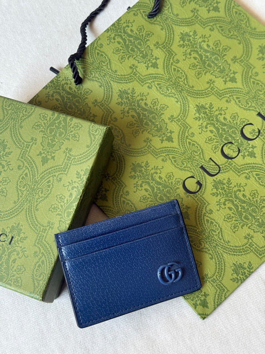 Gucci Pebbled Card Holder - Blue