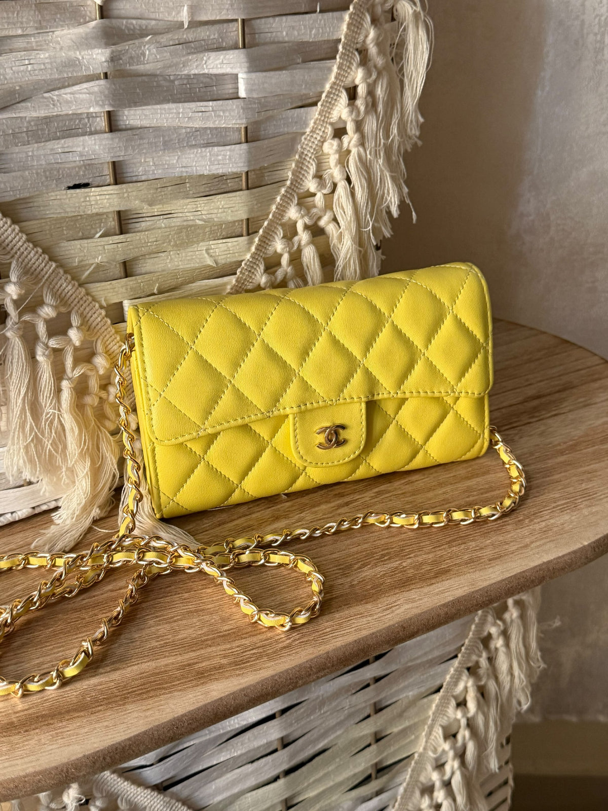 Chanel Quilted Flap Crossbody Bag - Yellow