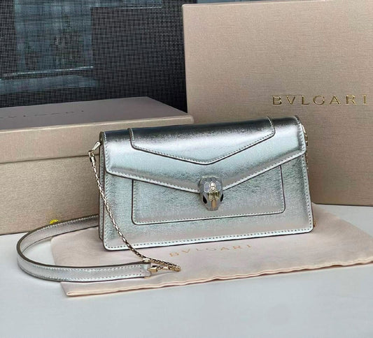 Bulgari Flap Shoulder Bag - Silver Snake Print