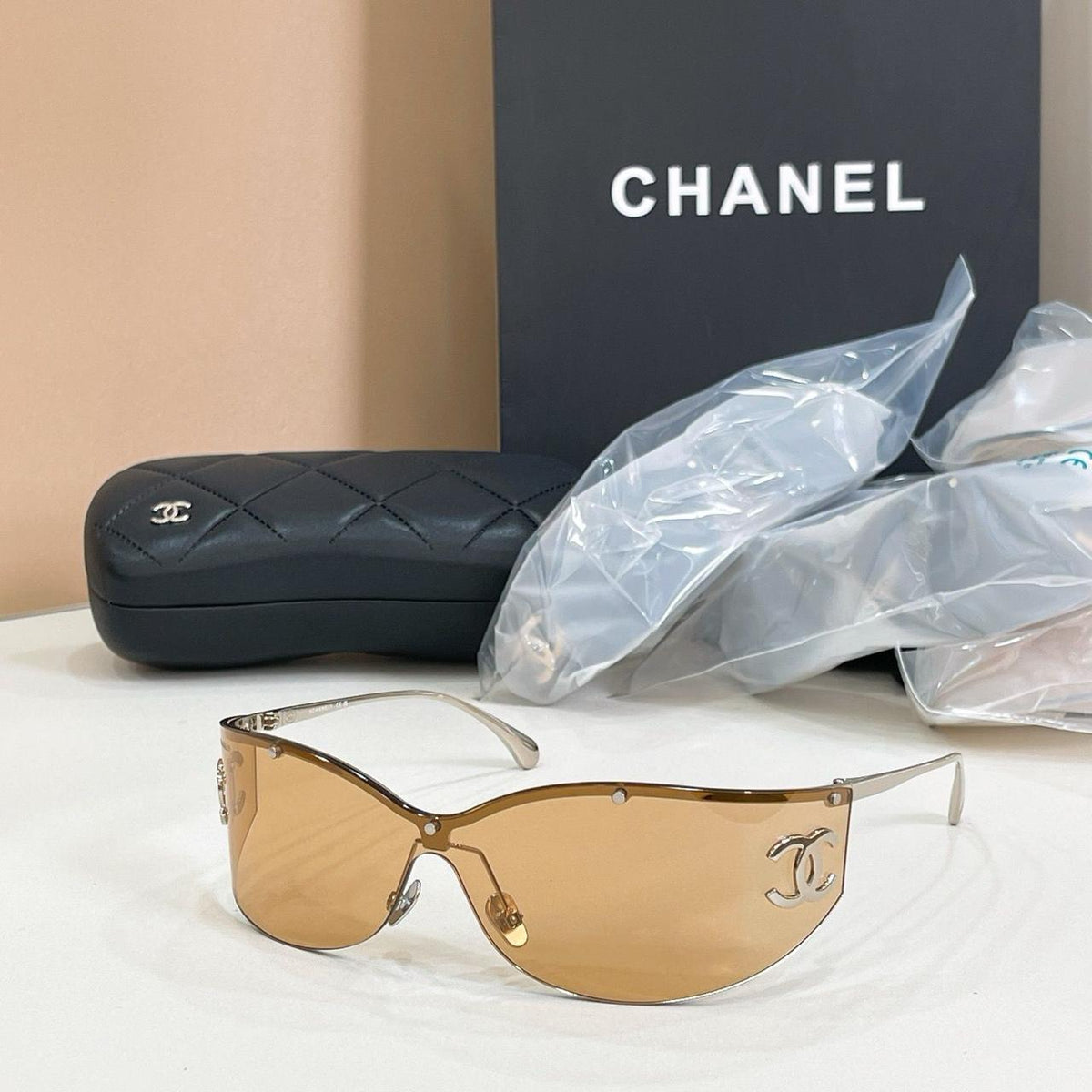 Chanel Gold-Trim Shield Sunglasses - 