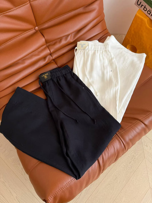 Celine Pants Drawstring Wide-Leg - White, Black