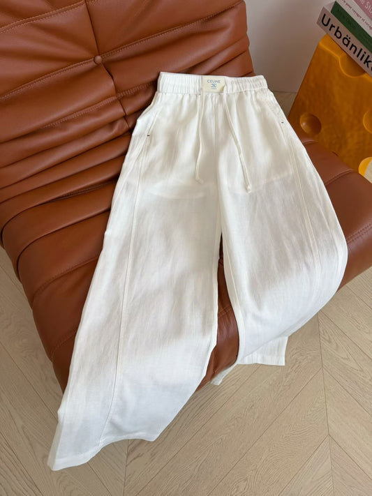 Celine Pants Drawstring Wide-Leg - White, Black
