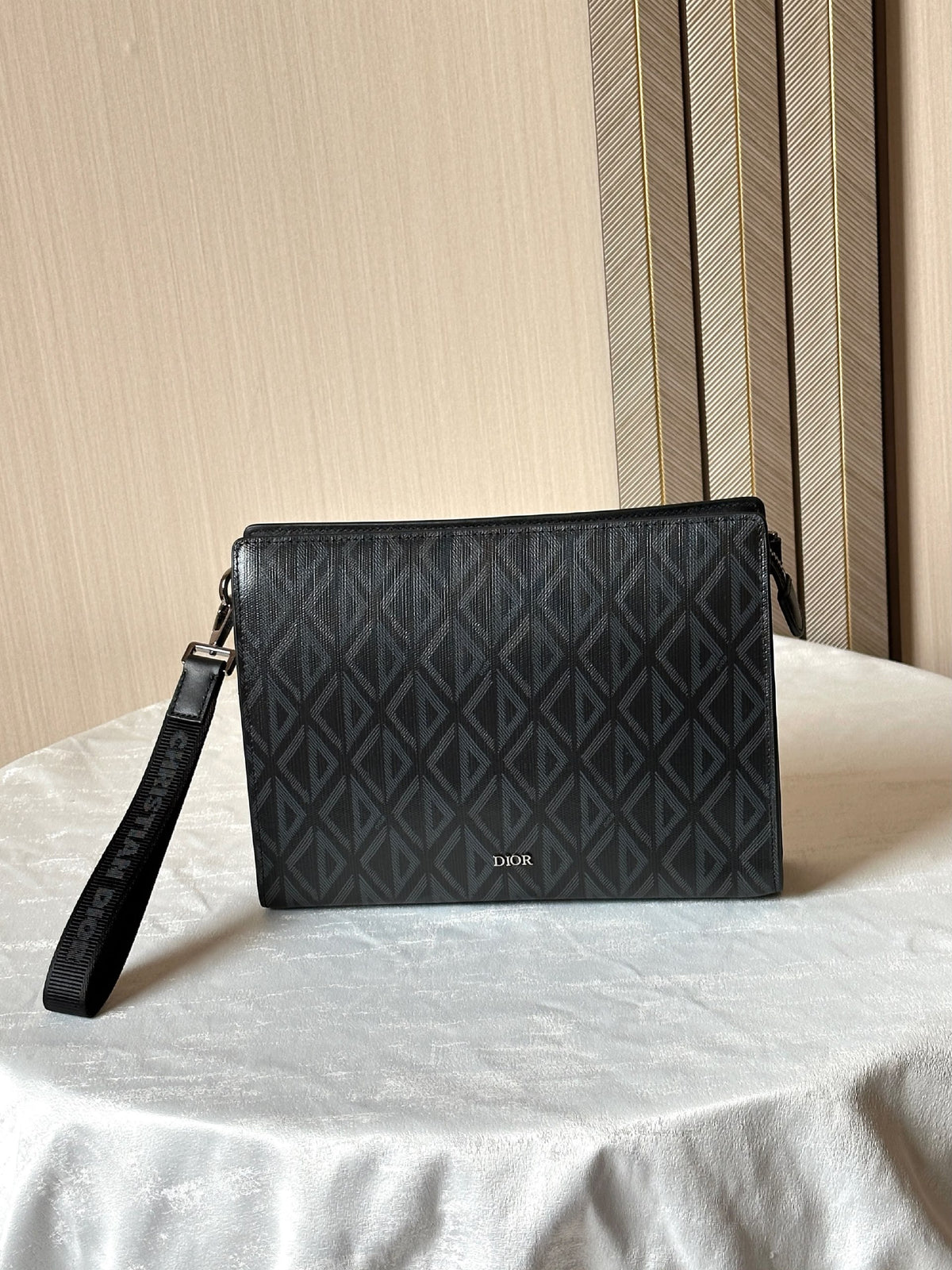 Dior Diamond-Pattern Clutch - Black