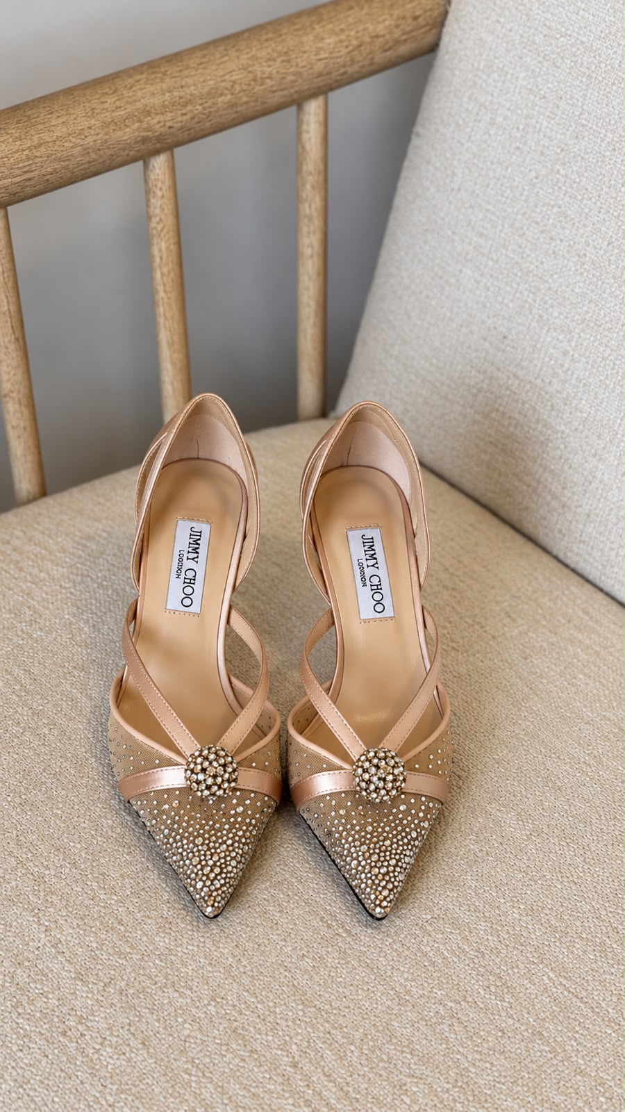 Jimmy Choo Heels Crisscross Strap - Beige & Pink
