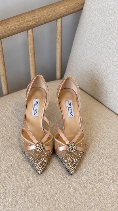 Jimmy Choo Heels Crisscross Strap - Beige & Pink