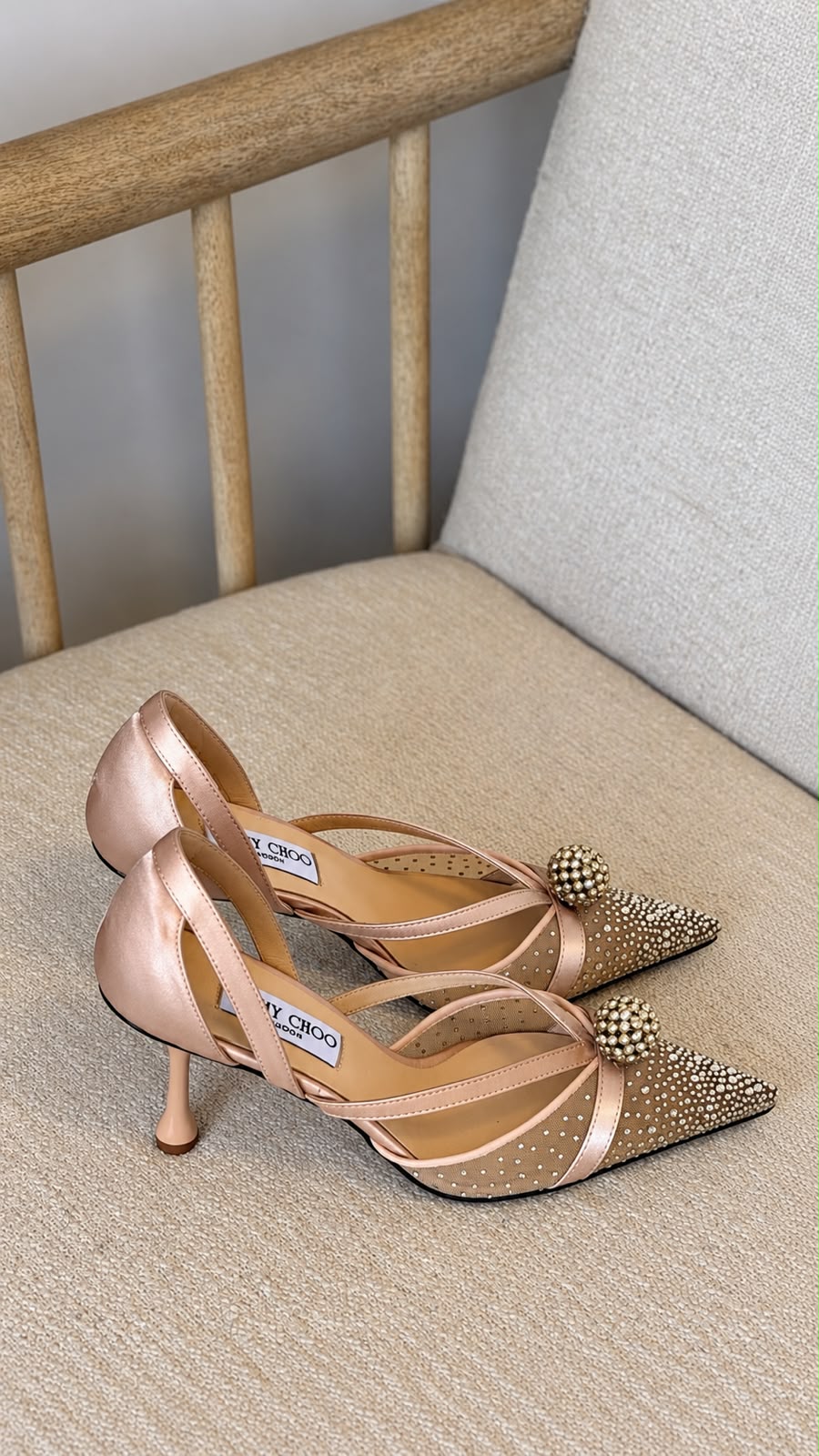 Jimmy Choo Heels Crisscross Strap - Beige & Pink