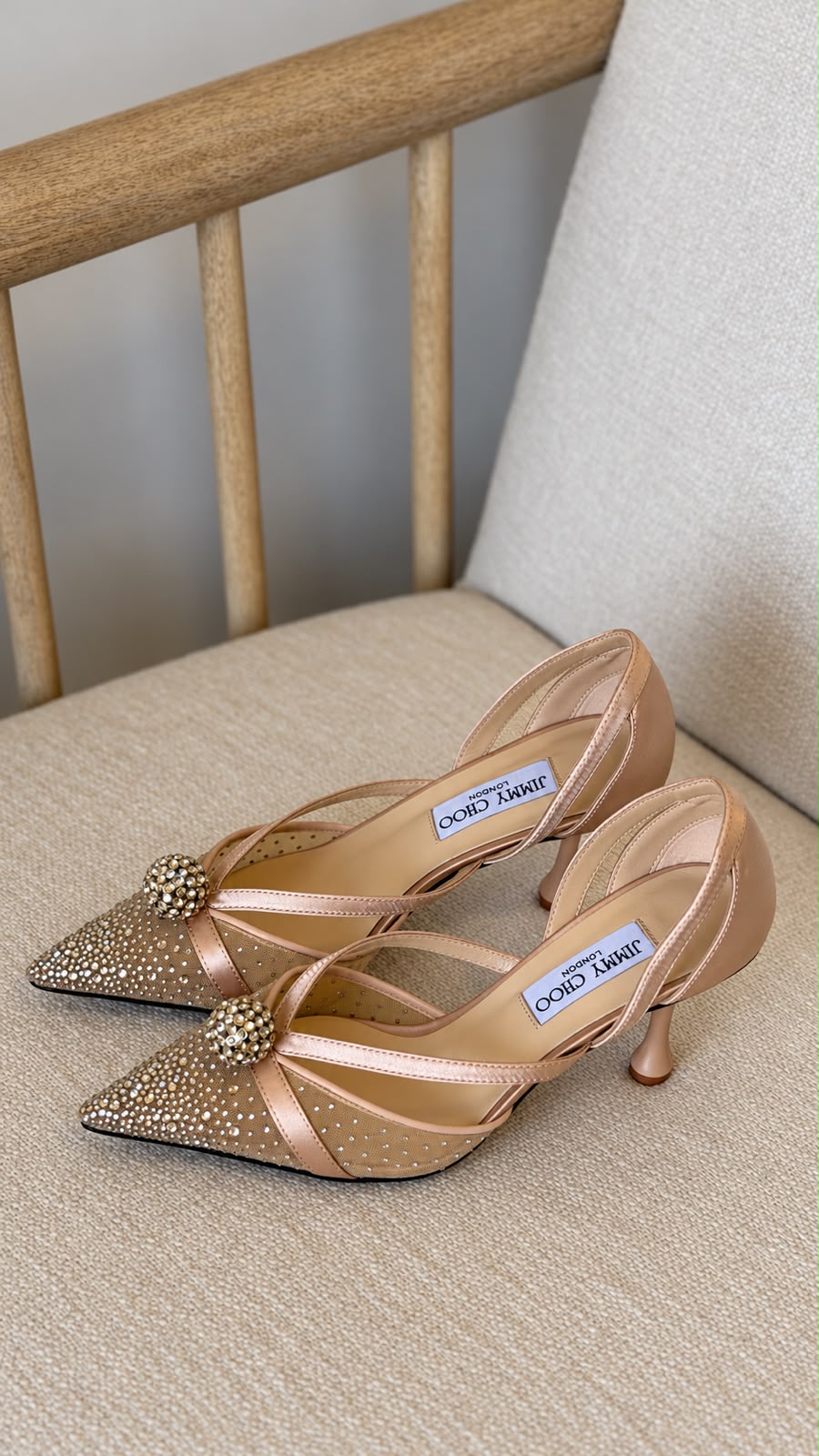 Jimmy Choo Heels Crisscross Strap - Beige & Pink