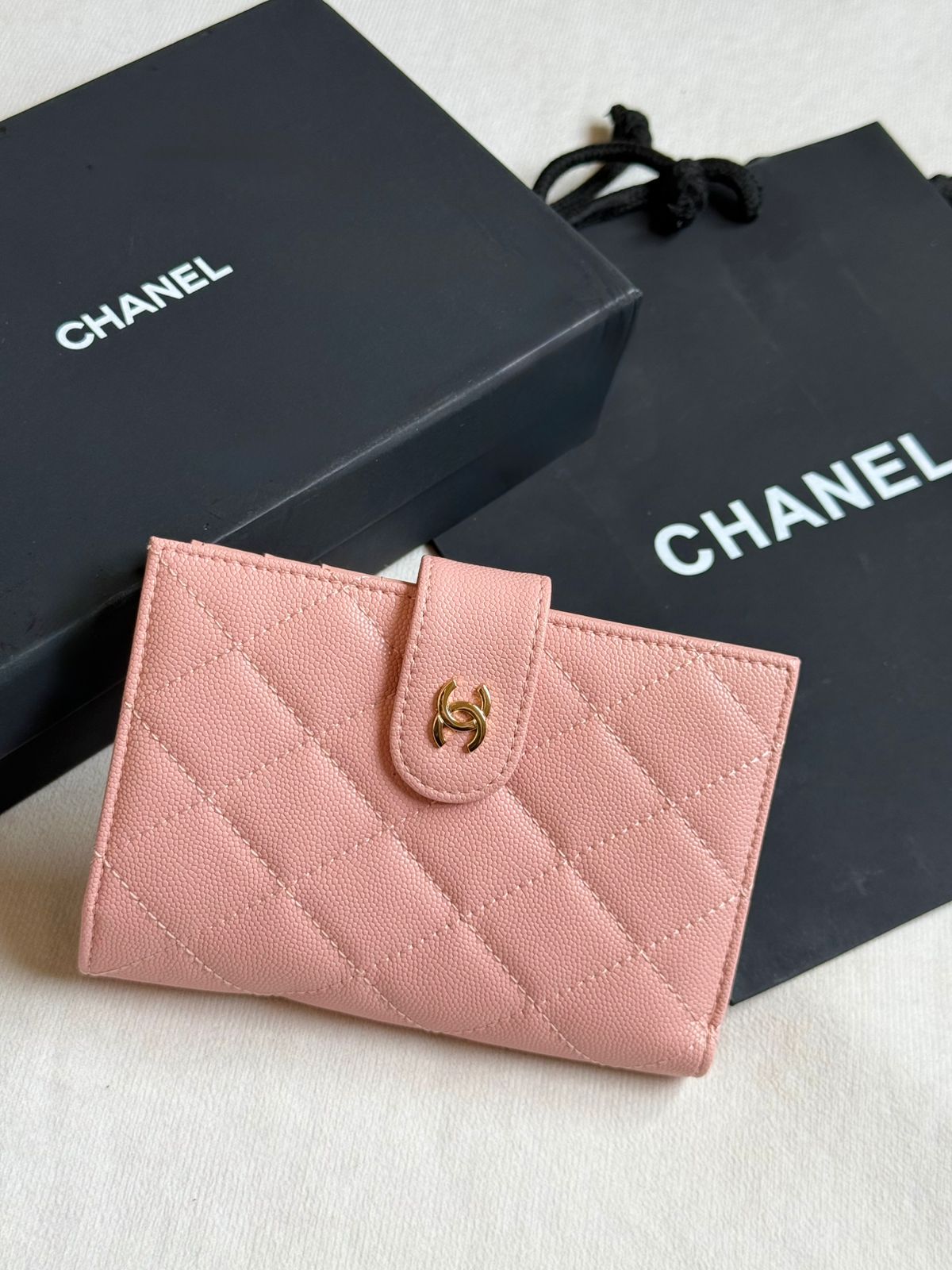 Chanel Diagonal-Quilted Wallet - Pink