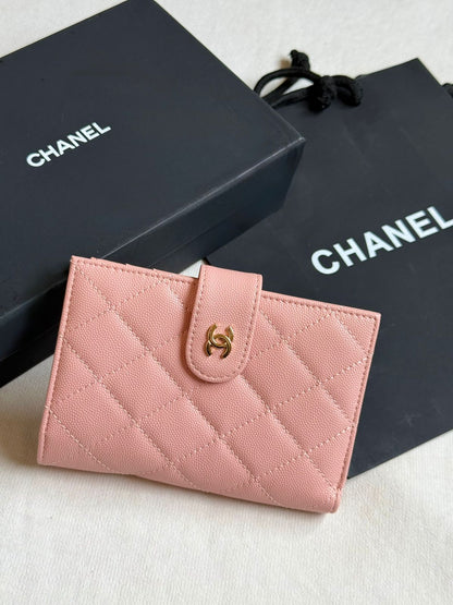 Chanel Diagonal-Quilted Wallet - Pink