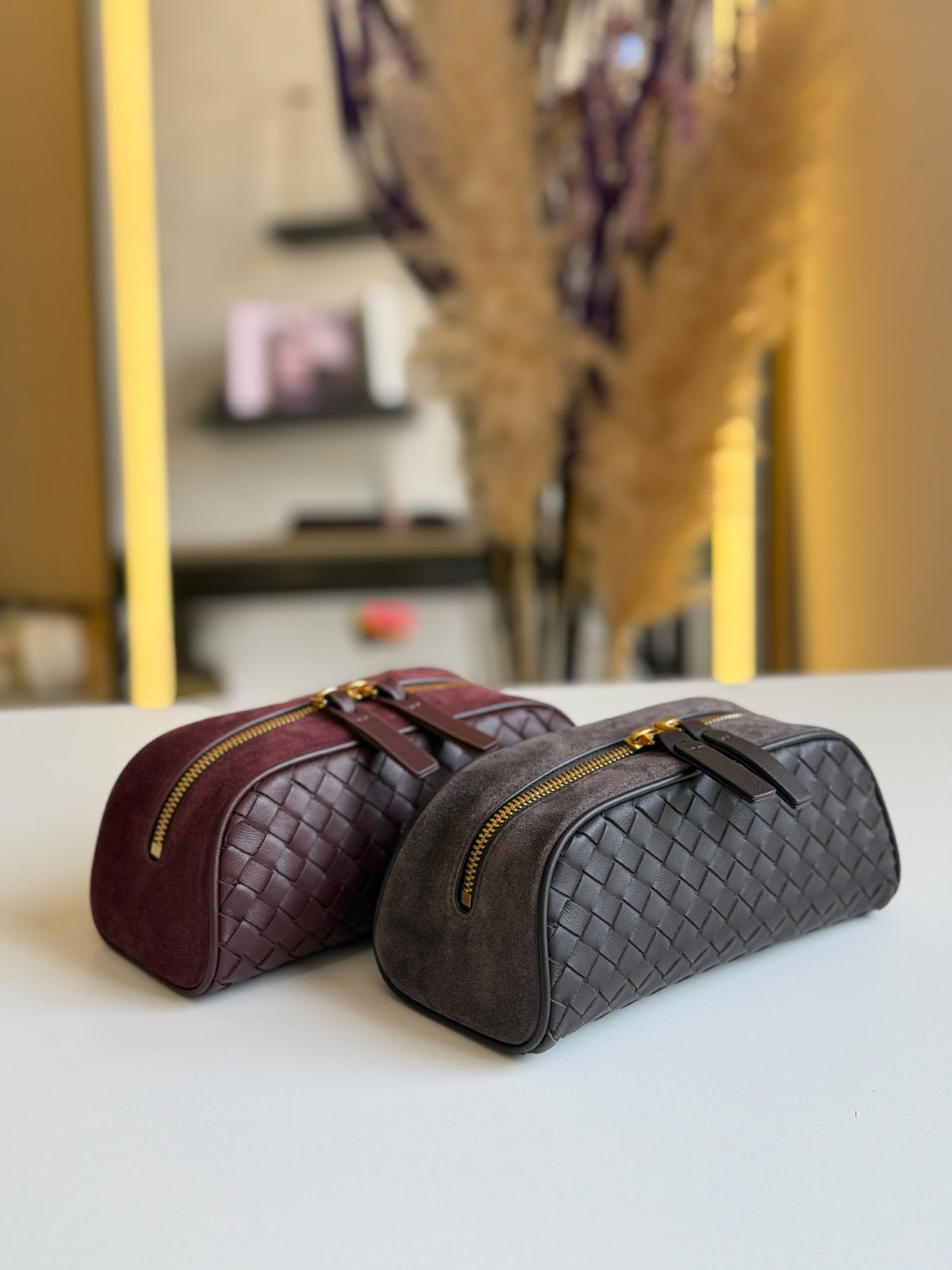 Bottega Veneta Wash Bag - Burgundy, Dark Grey