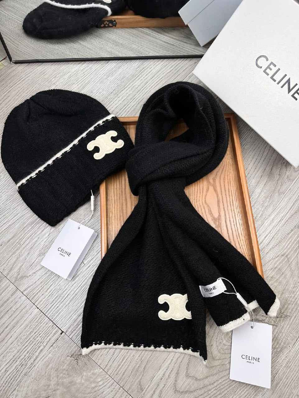 Celine Scarf & Beanie - Black