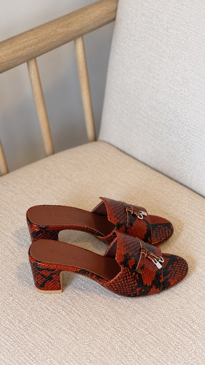 Loro Piana Buckle Strap Heels - Brown & Black Snake Print