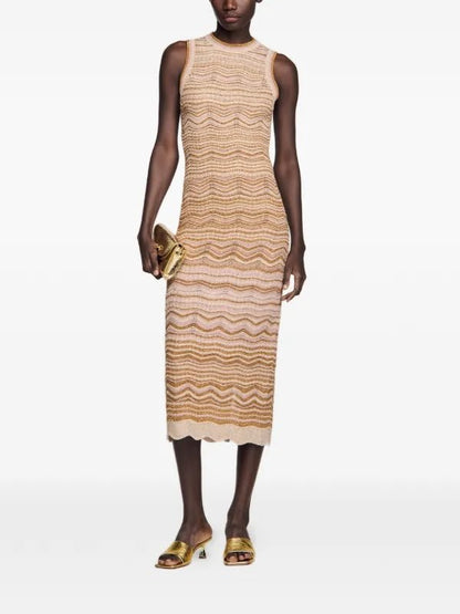 Sandro Wavy Knit Dress - Beige