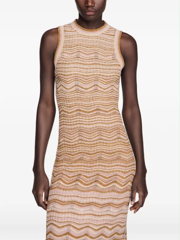 Sandro Wavy Knit Dress - Beige