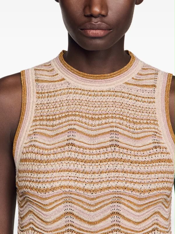 Sandro Wavy Knit Dress - Beige