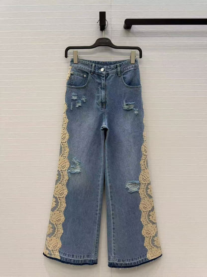 Dolce & Gabbana Lace-Panel Jeans Pants - Blue