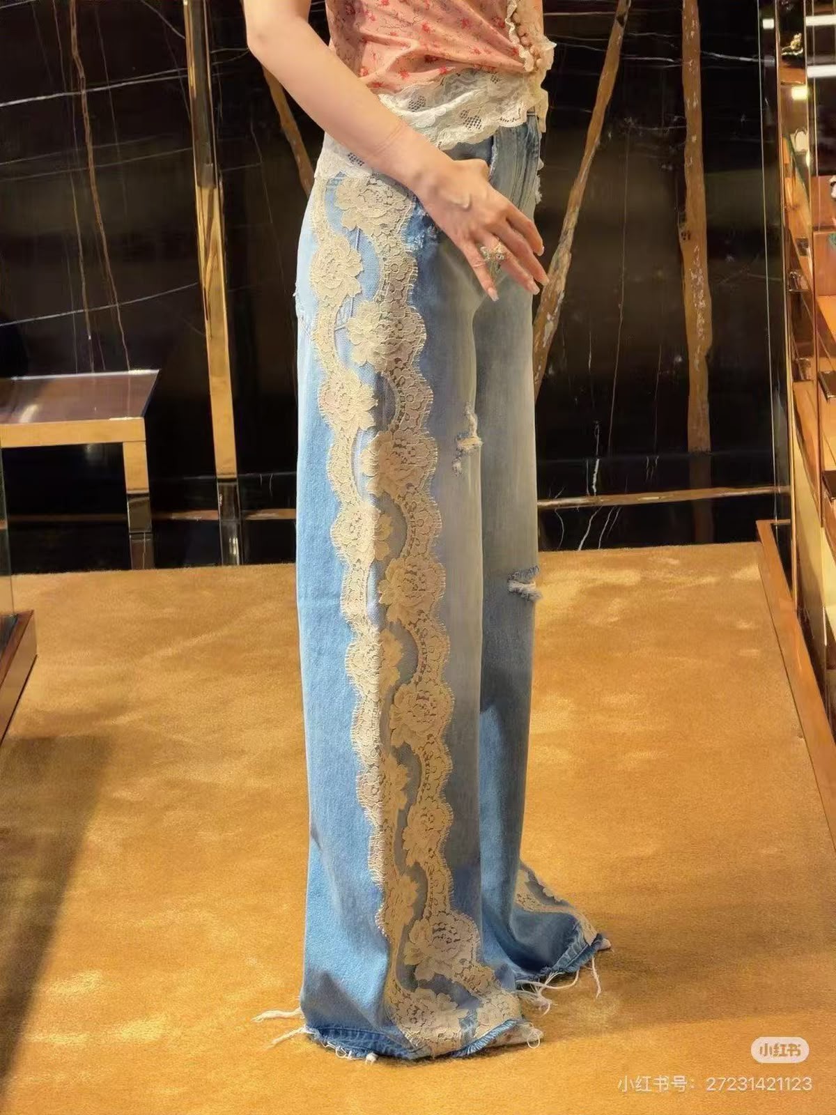 Dolce & Gabbana Lace-Panel Jeans Pants - Blue