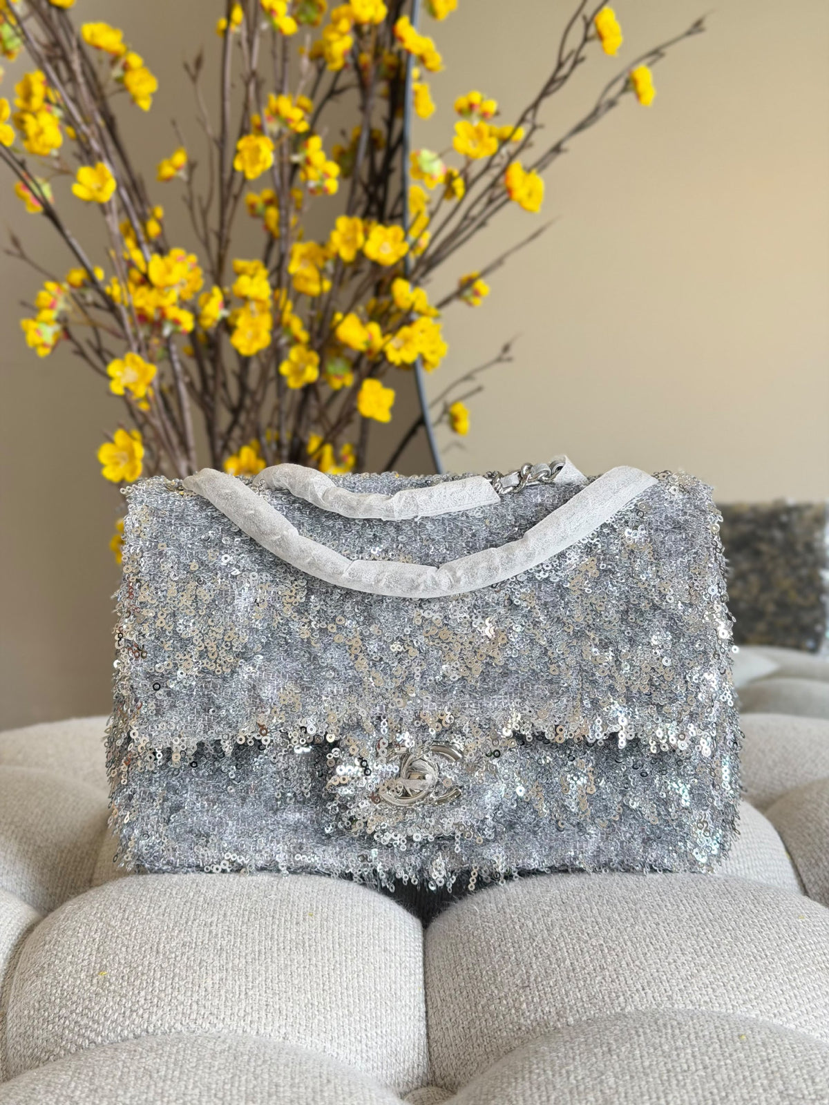 Chanel Shoulder Bag Wrapped Handle - Silver
