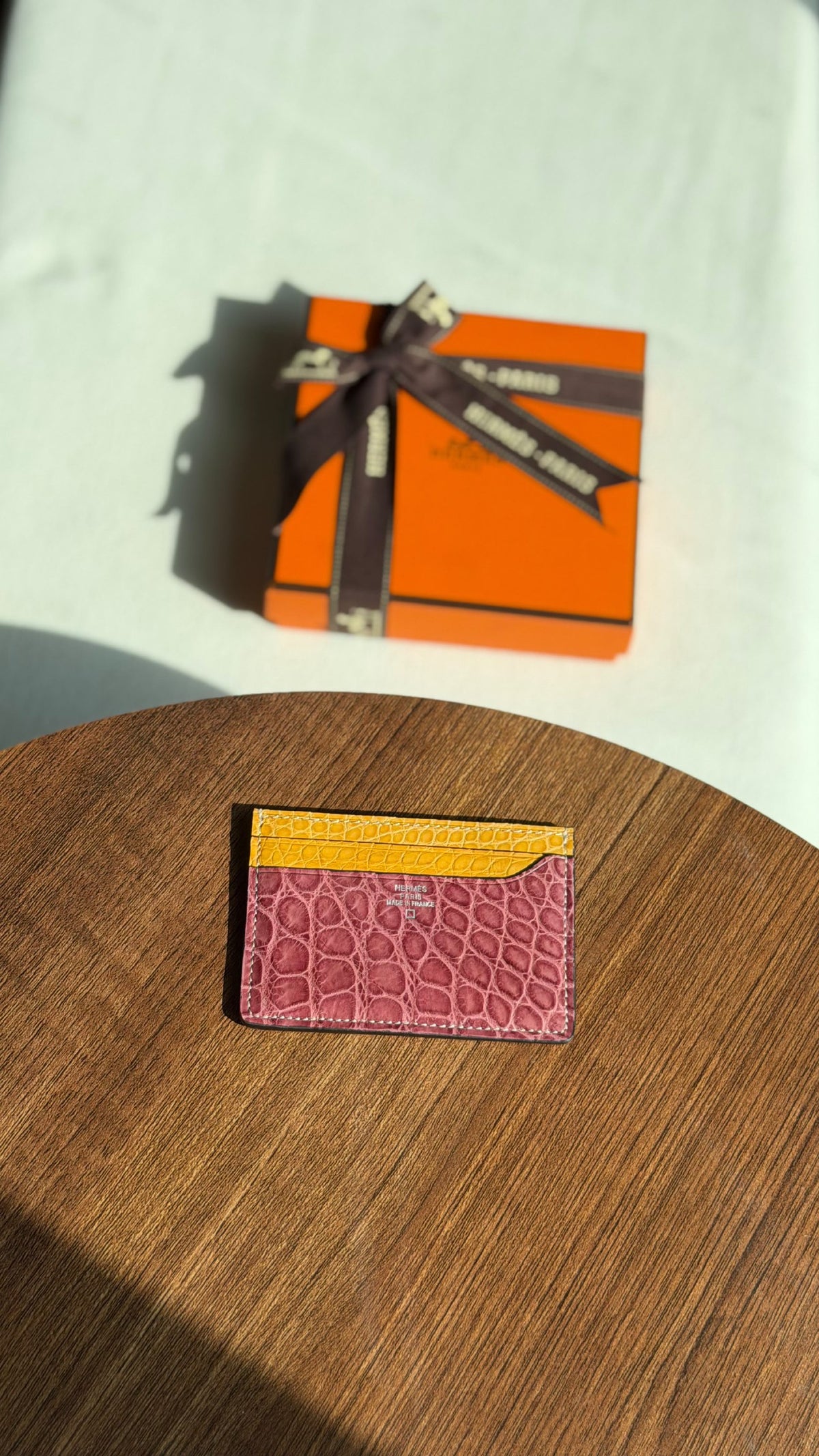Hermes Card Holder - Pink Embossed