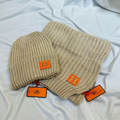 Hermès Scarf & Beanie - Dark Grey, Beige, White, Black