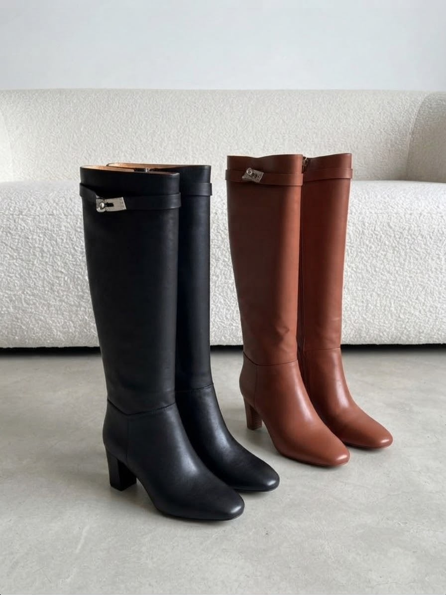 Hermes Tall Buckle Boots - Black, Brown