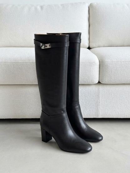 Hermes Tall Buckle Boots - Black, Brown