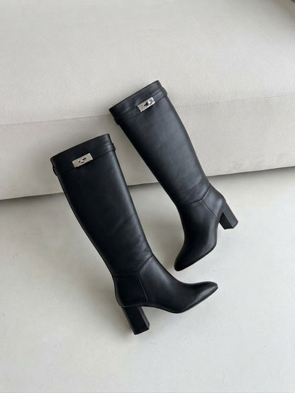 Hermes Tall Buckle Boots - Black, Brown