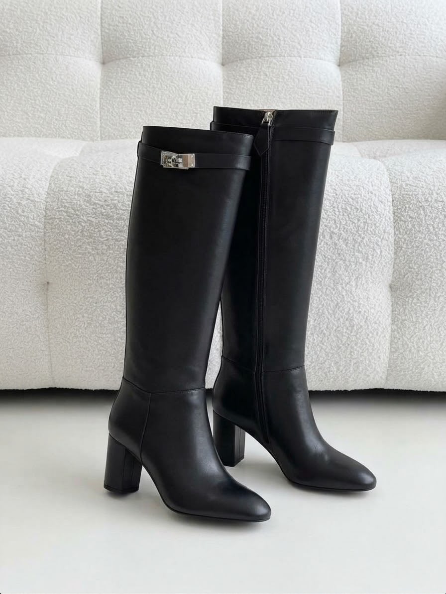 Hermes Tall Buckle Boots - Black, Brown