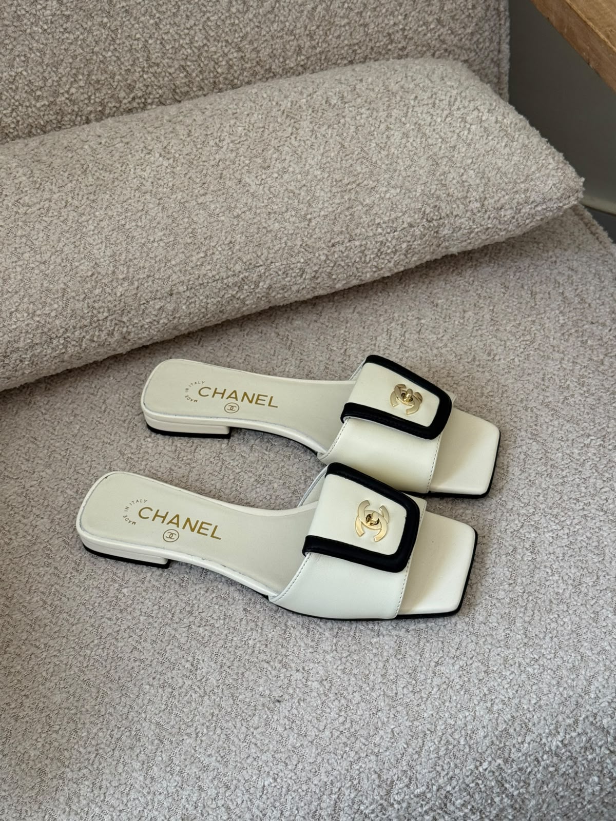 Chanel Slippers - White, Black